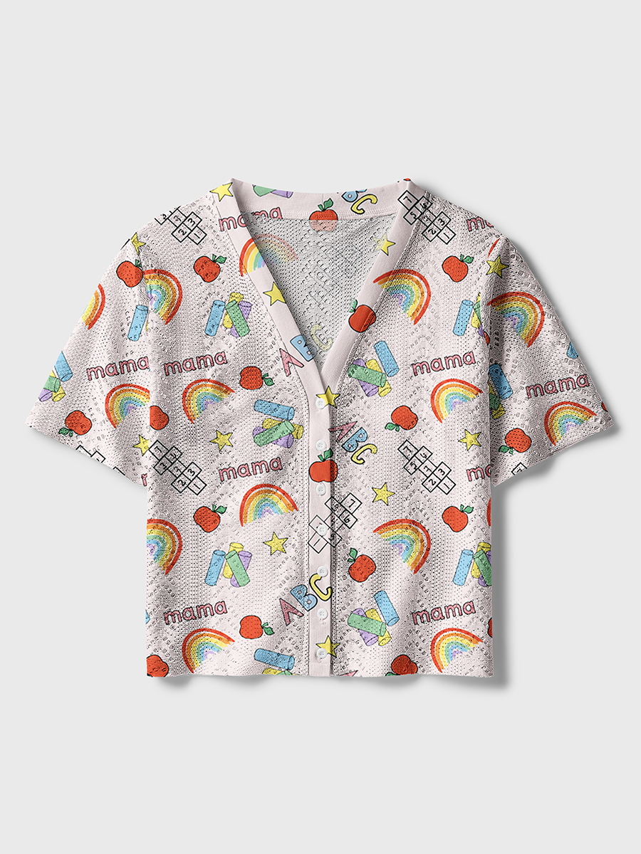 Rainbow School Mama Toddler Crochet Button Down Cardigan