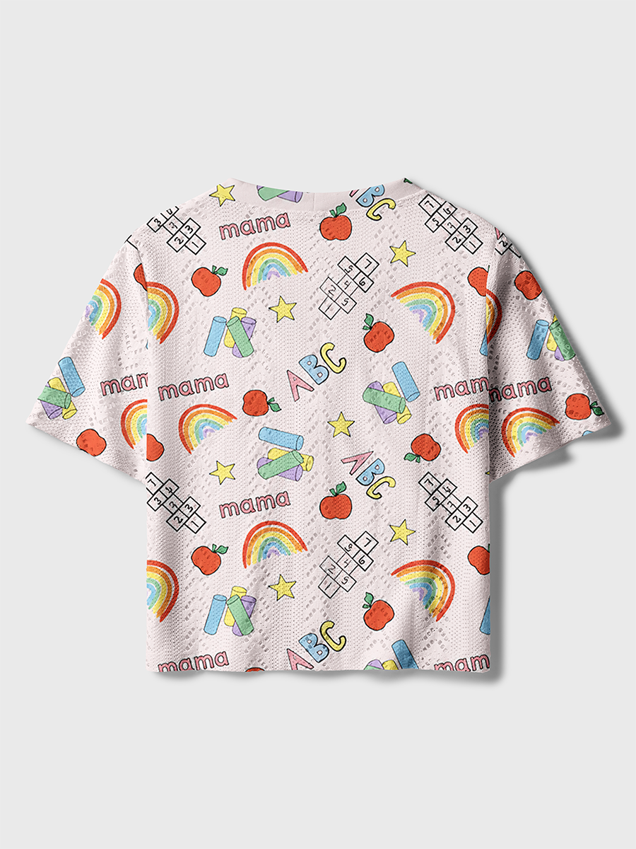Rainbow School Mama Toddler Crochet Button Down Cardigan