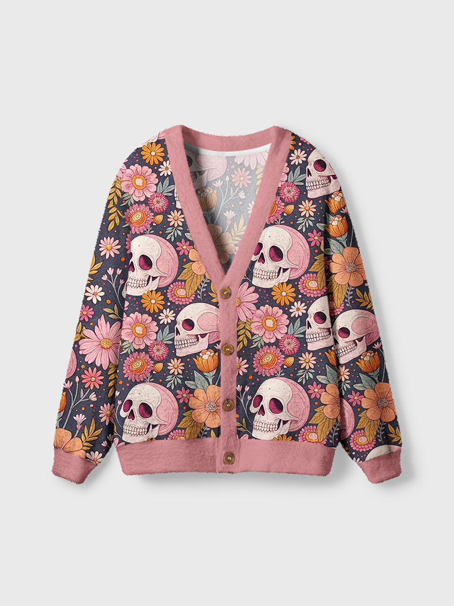 Vintage Retro Dark Pop Skulls and Florals Cardigan Sweaters