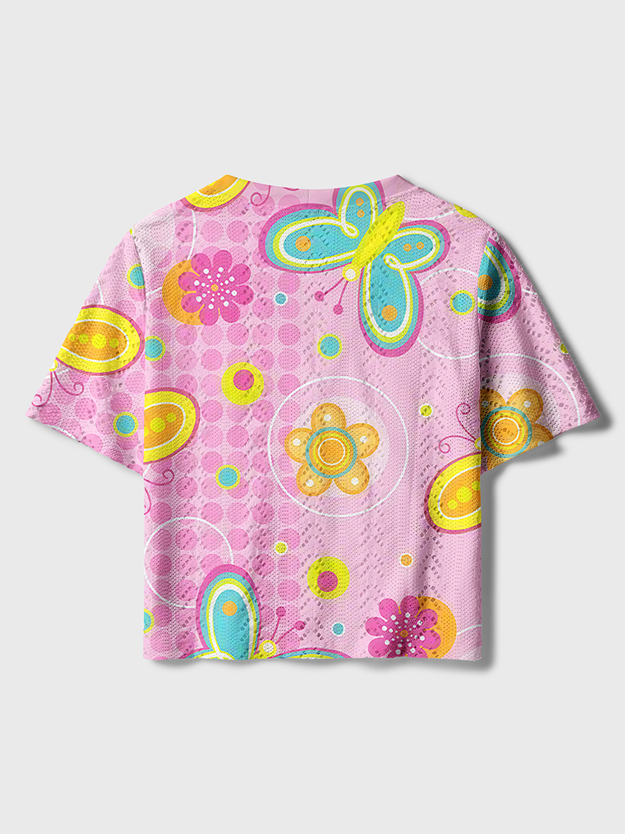 Cute Cartoon Butterfly Floral Ladybug Crochet Button Down Cardigan