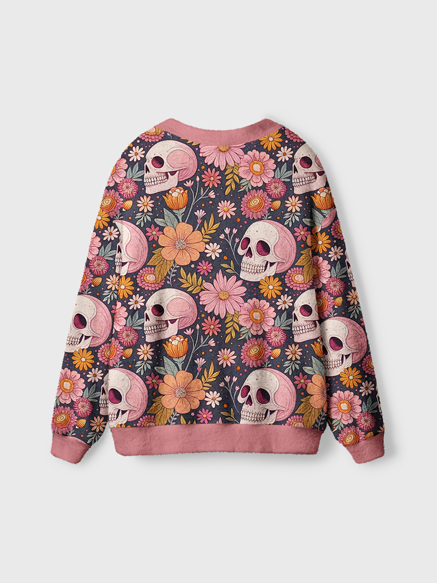Vintage Retro Dark Pop Skulls and Florals Cardigan Sweaters