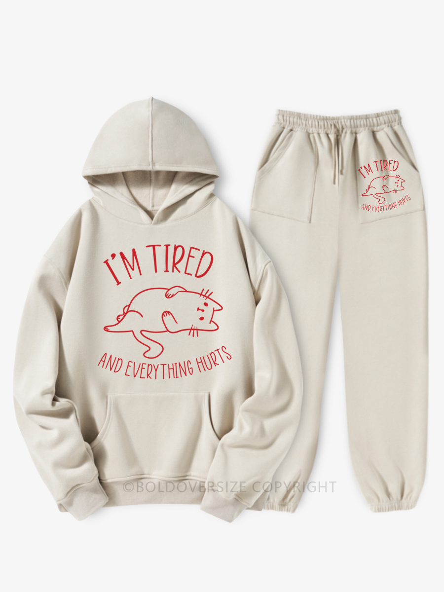 Vintage I’m Tired And Everything Hurts Fleece Hoodie Suit