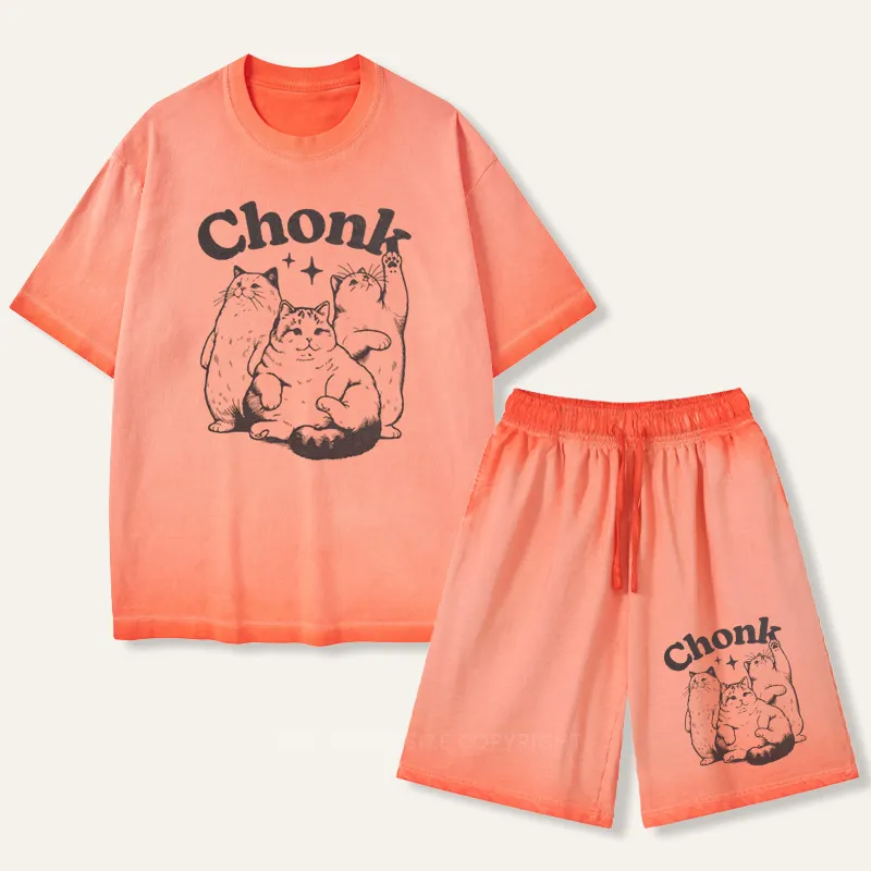 Vintage Funny Chonk Cat Gradient Washed Suit
