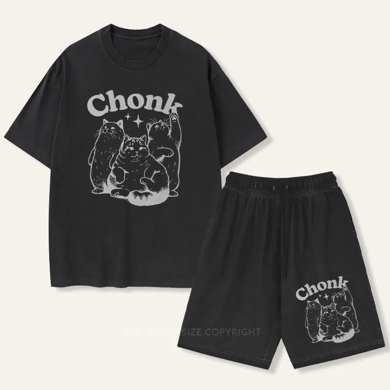 Vintage Funny Chonk Cat Gradient Washed Suit