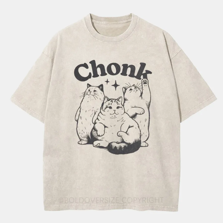 Vintage Funny Chonk Cat Washed T-Shirt