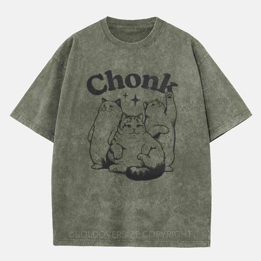 Vintage Funny Chonk Cat Washed T-Shirt