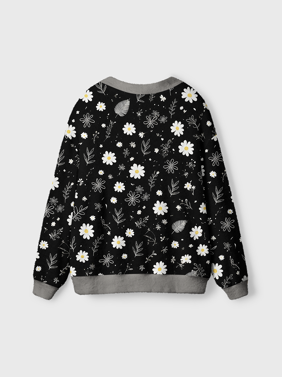 Vintage Minimalist Black and White Botanical Cardigan Sweaters