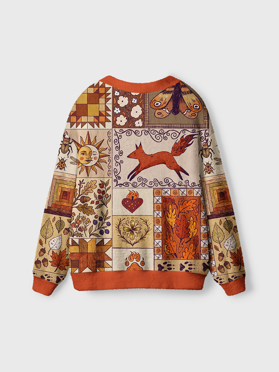 Vintage Autumn Animal Fox Cardigan Sweaters