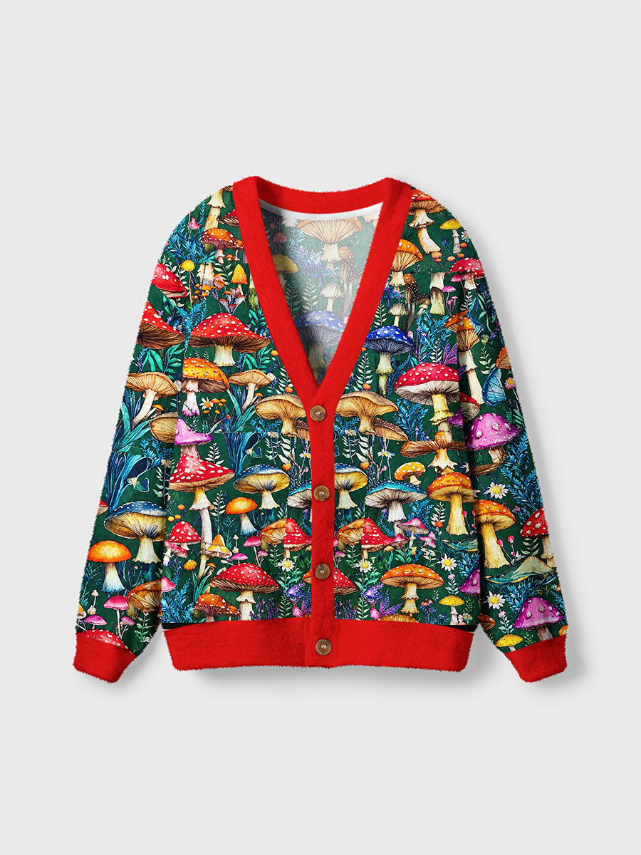 Vintage Vibrant Forest Colorful Mushroom Cardigan Sweaters