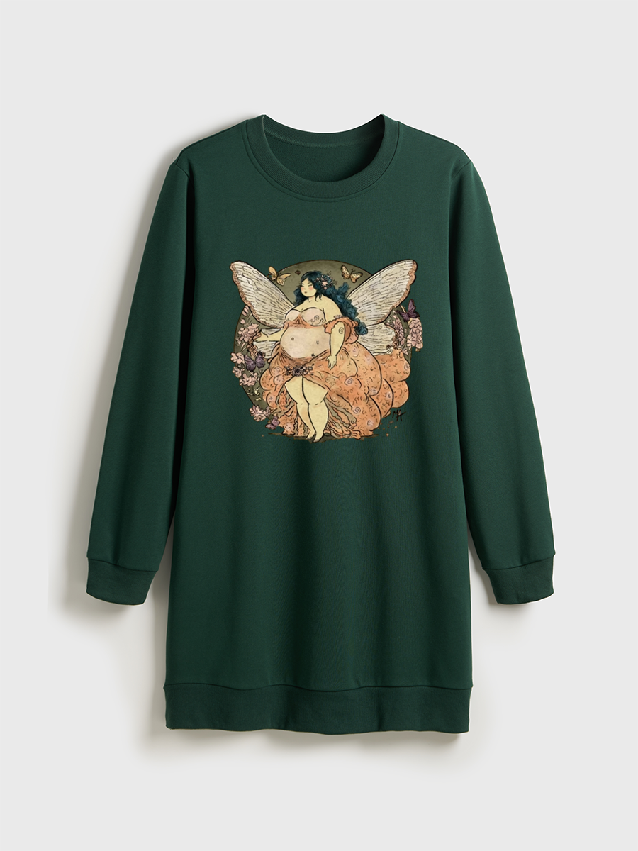 Dreamy Chubby Fairy Crewneck Terry Sweatshirt Dress