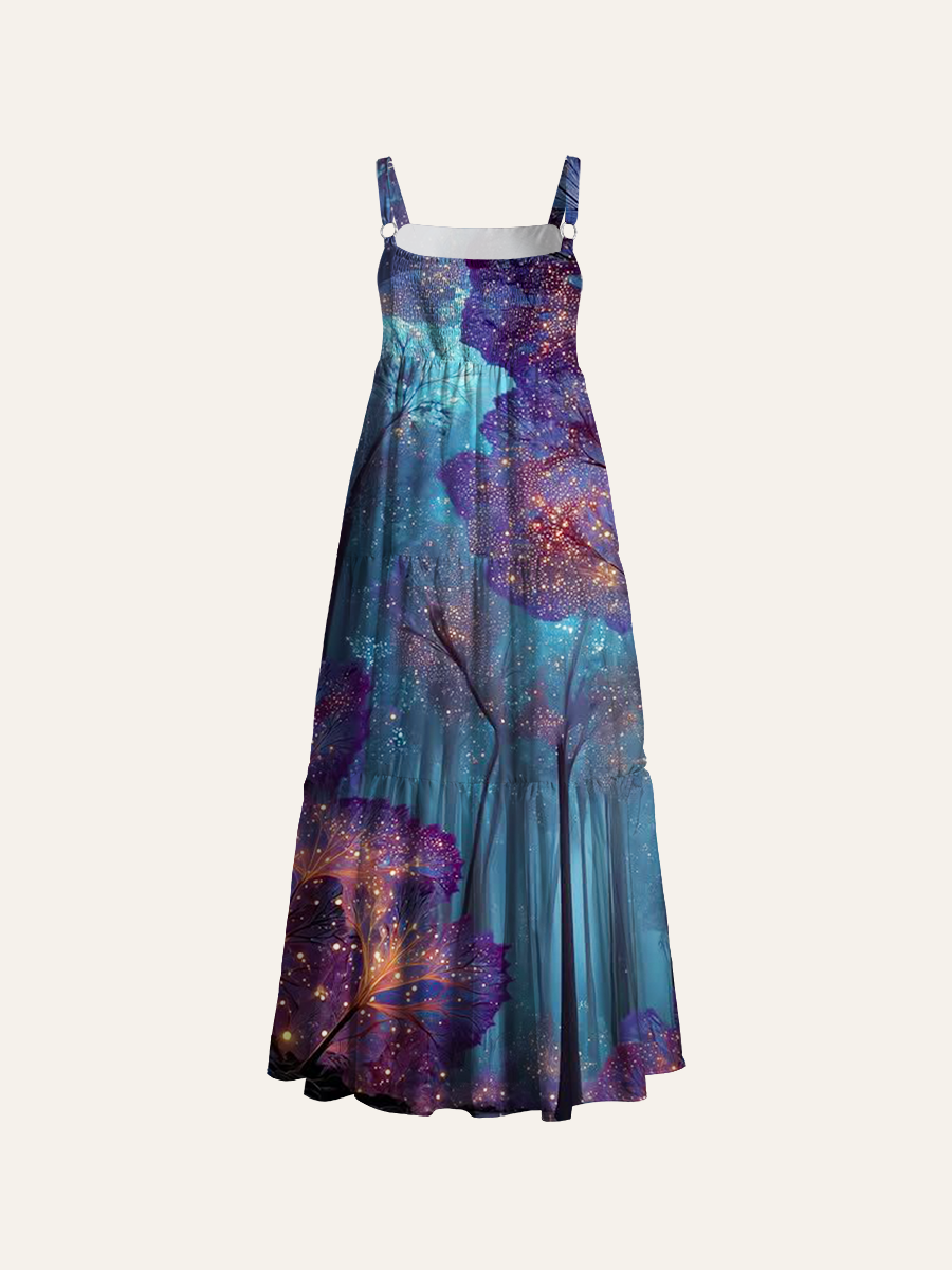 Fairy Lights in Purple Woods Adjustable Wide Straps Maxi Dress