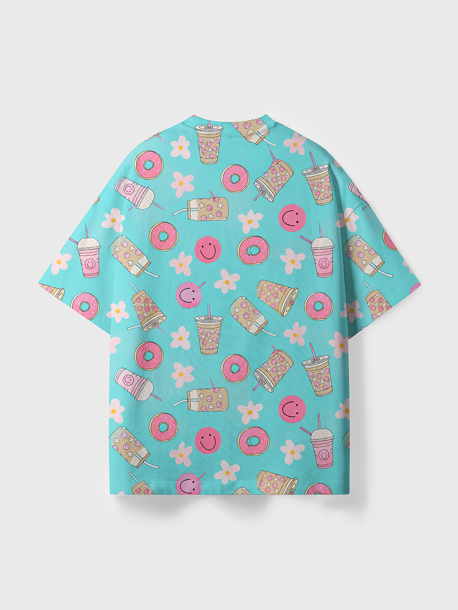 Vintage Coffee Smiley Face Kid All Over Print T-Shirt