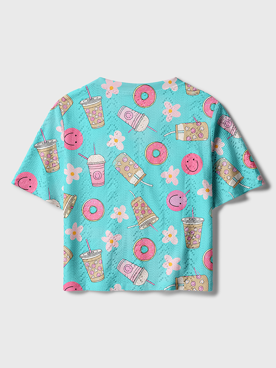 Coffee Smiley Face Kid Crochet Button Down Cardigan
