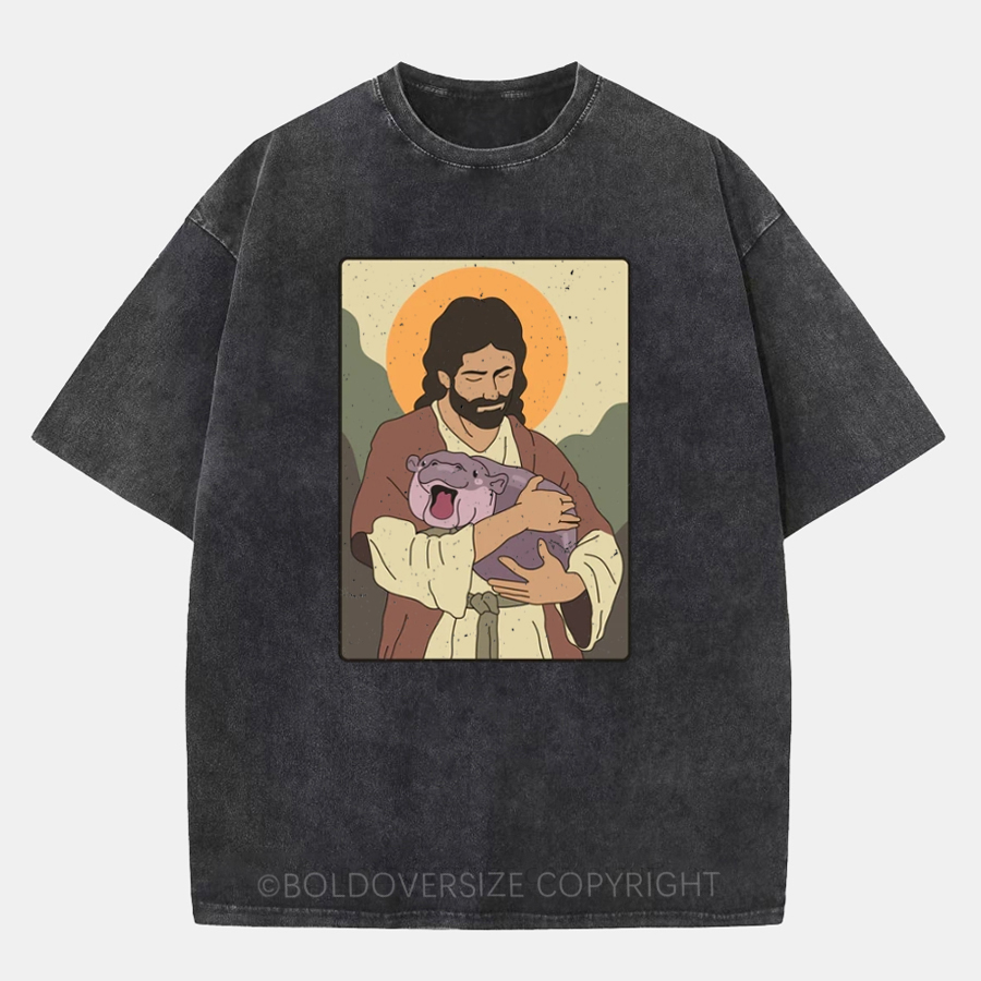 Vintage Moo Deng Jesus Washed T-Shirt