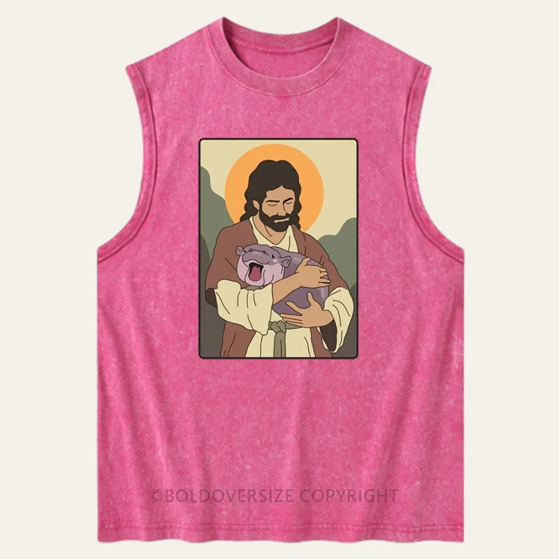 Vintage Moo Deng Jesus Washed Tank