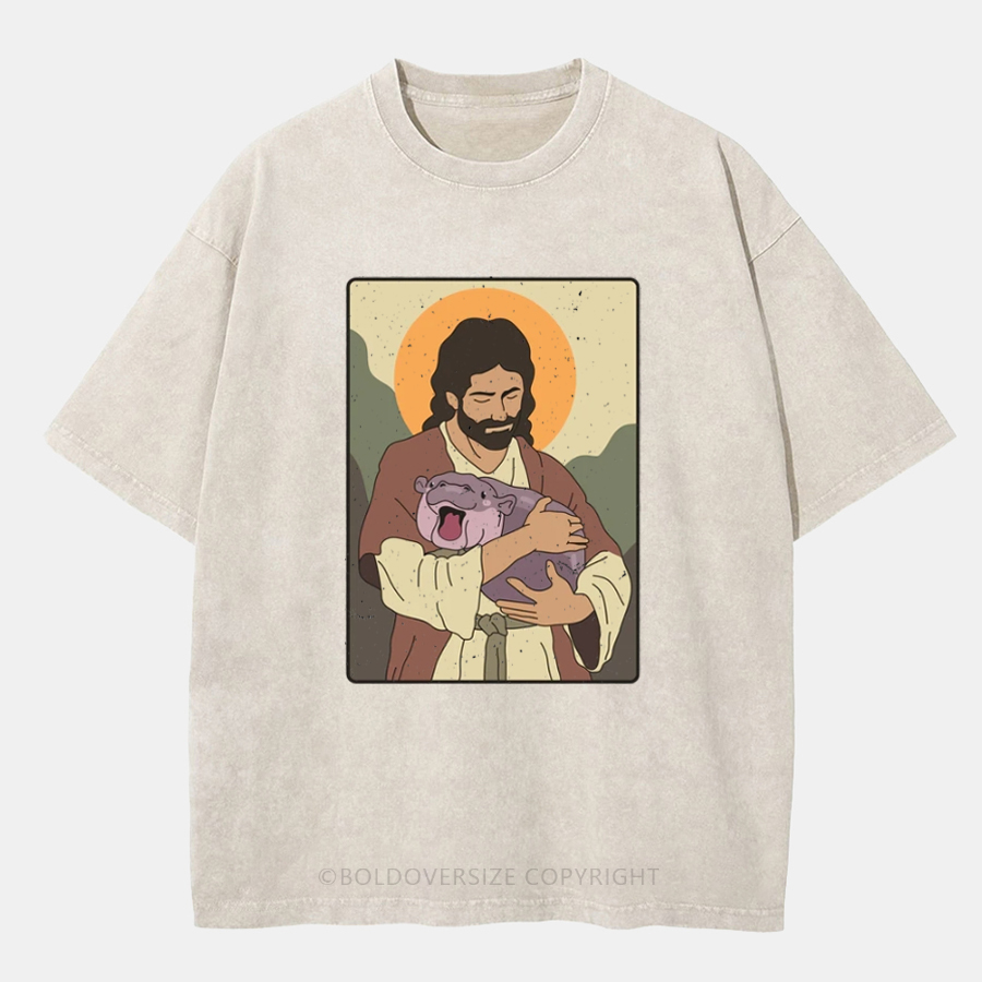 Vintage Moo Deng Jesus Washed T-Shirt