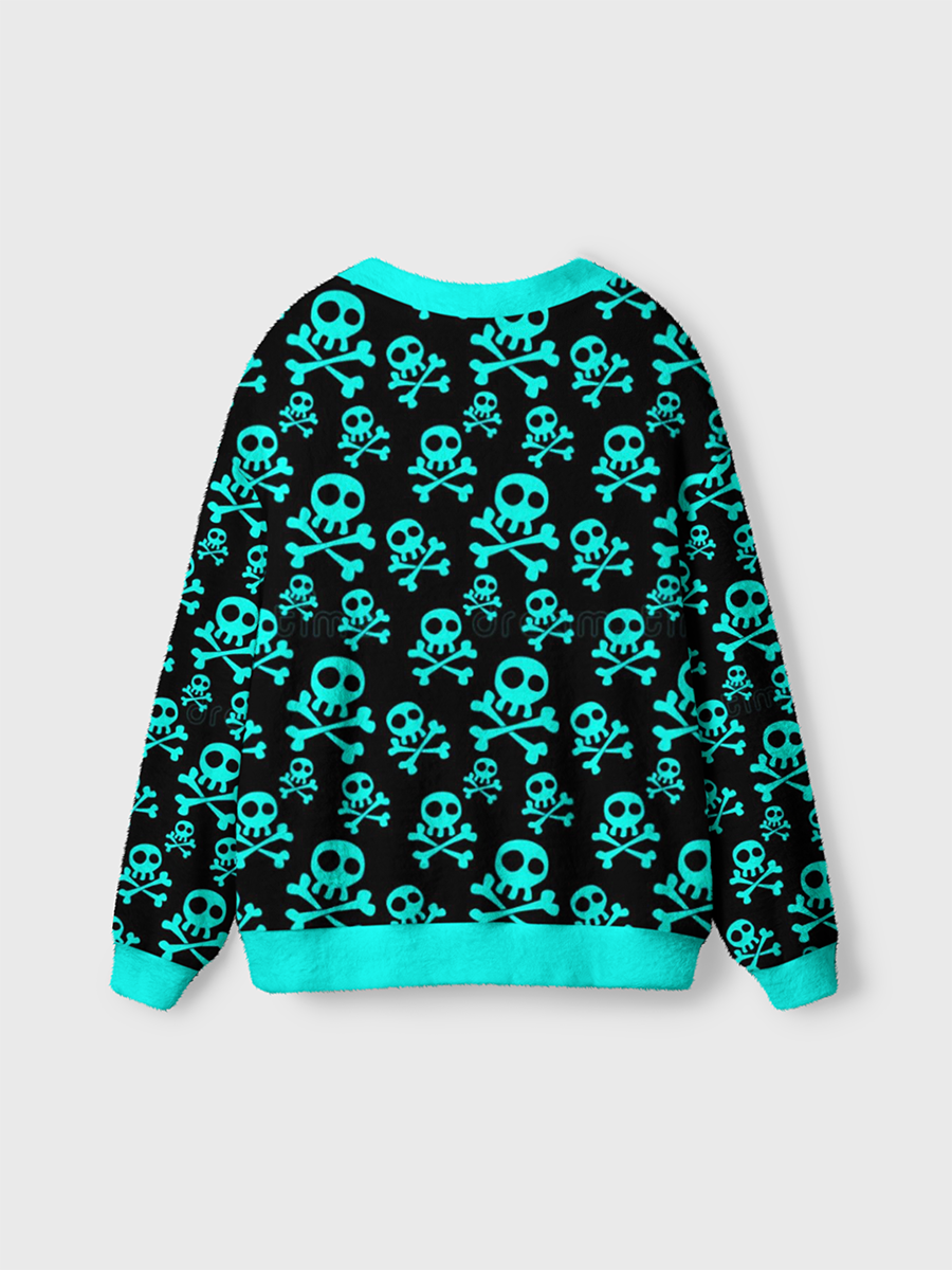 Vintage Teal Skulls And Crossbones Cardigan Sweaters