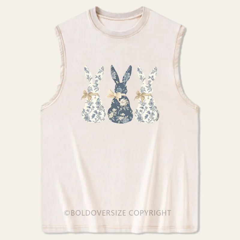 Vintage Floral Blue Bunny Gradient Washed Tank