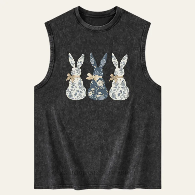 Vintage Floral Blue Bunny Gradient Washed Tank