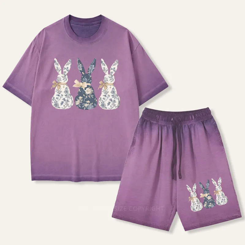 Vintage Floral Blue Bunny Gradient Washed Suit