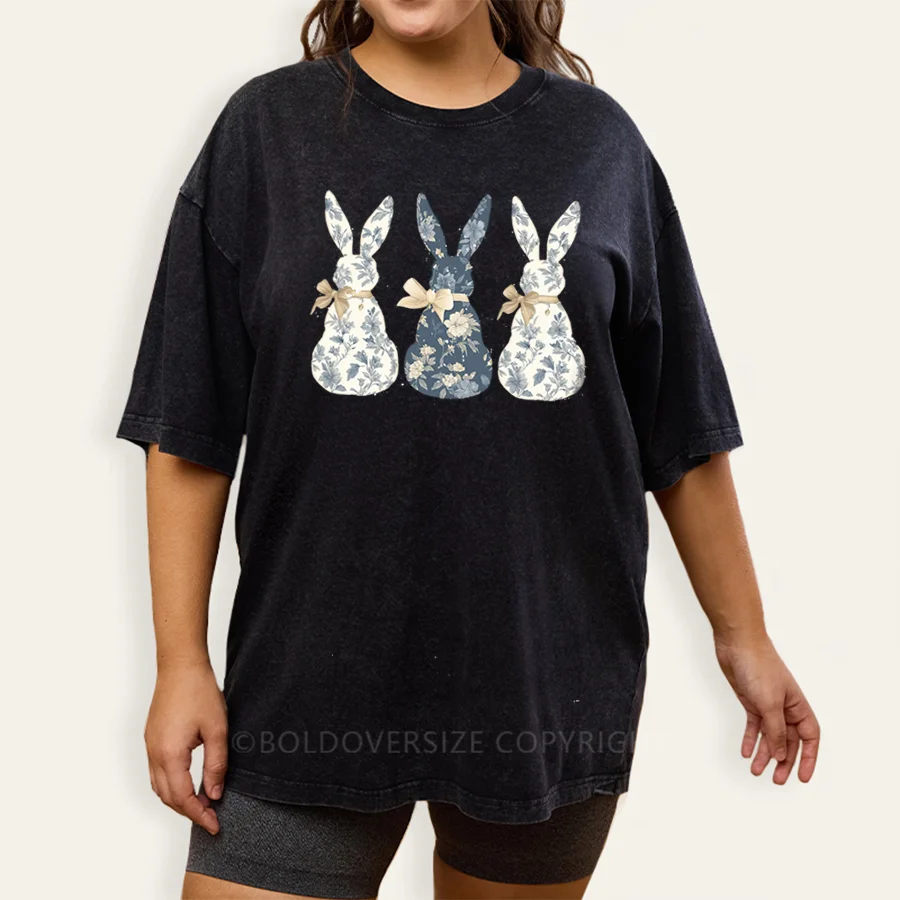 intage Floral Blue Bunny Washed T-Shirt