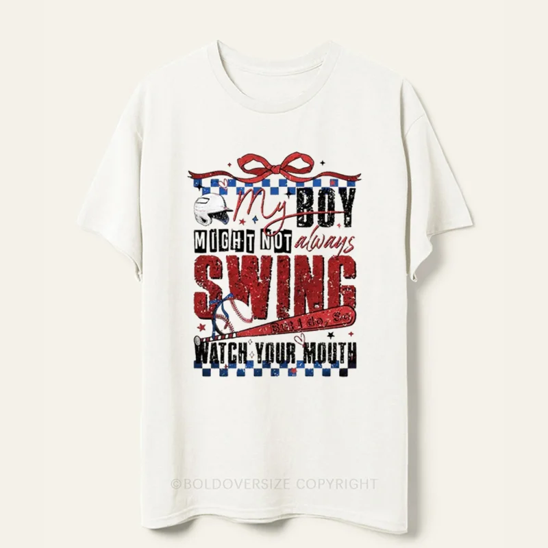 Vintage My Boy Not Swing Baseball Tee