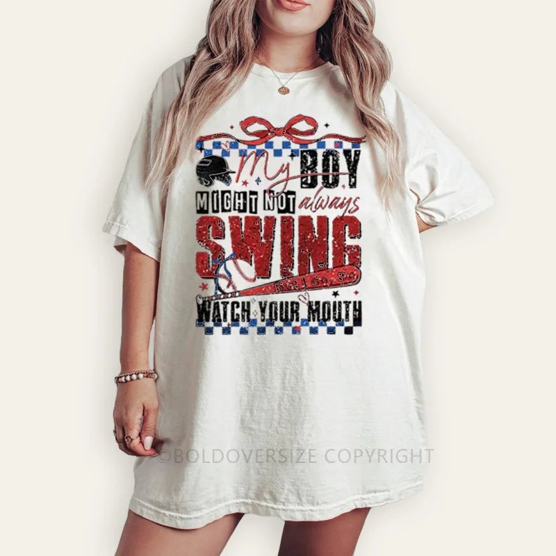 Vintage My Boy Not Swing Baseball Tee