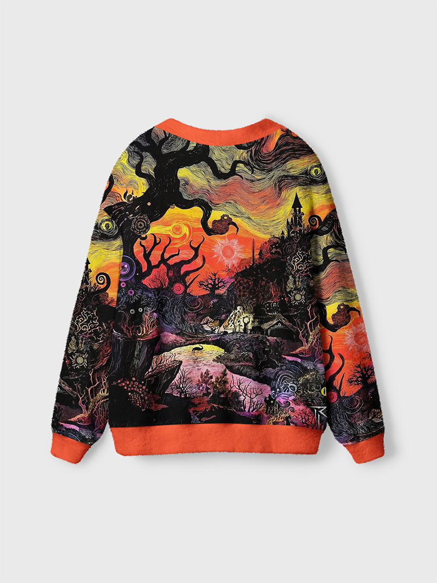 Vintage Dark Fantasy Castle and Spooky Trees Cardigan Sweaters