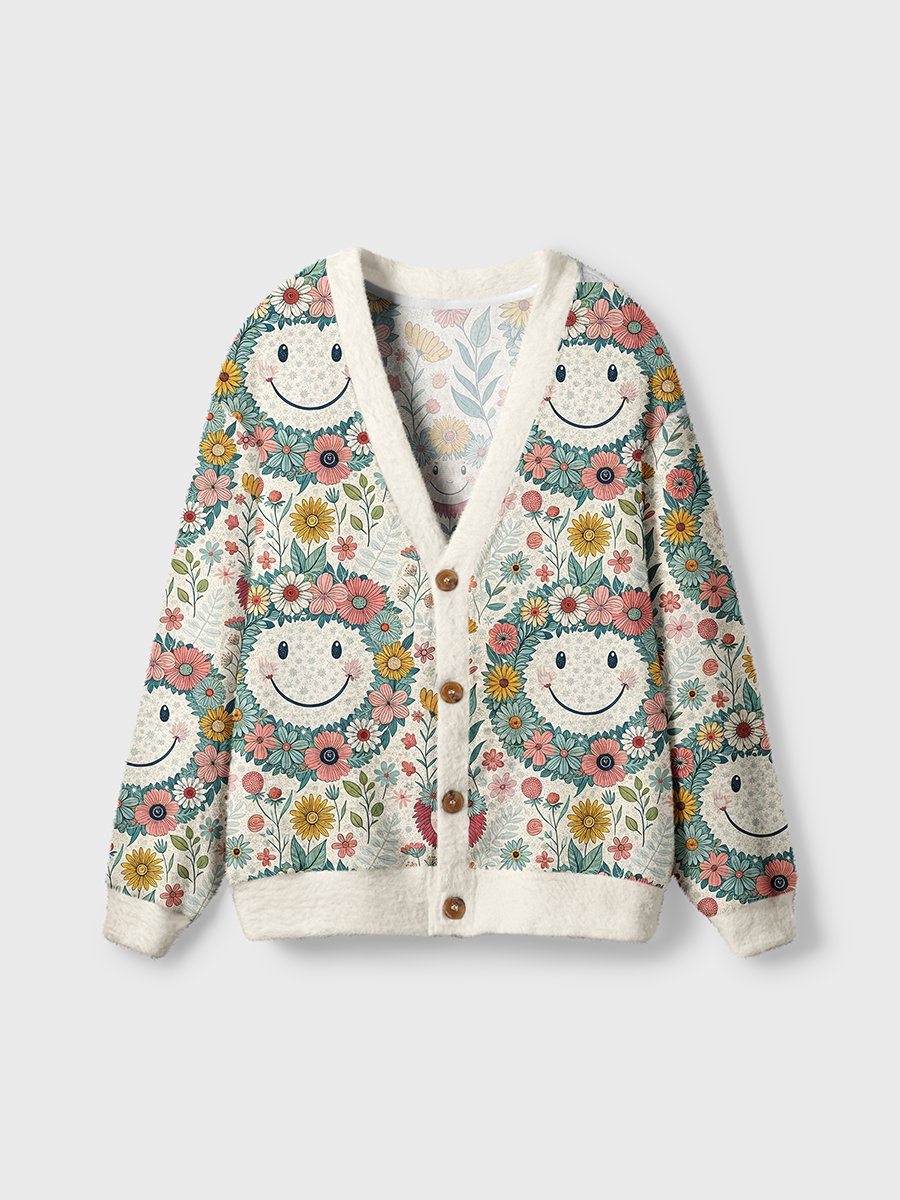 Vintage Flower Smile Design Cute Cardigan Sweaters