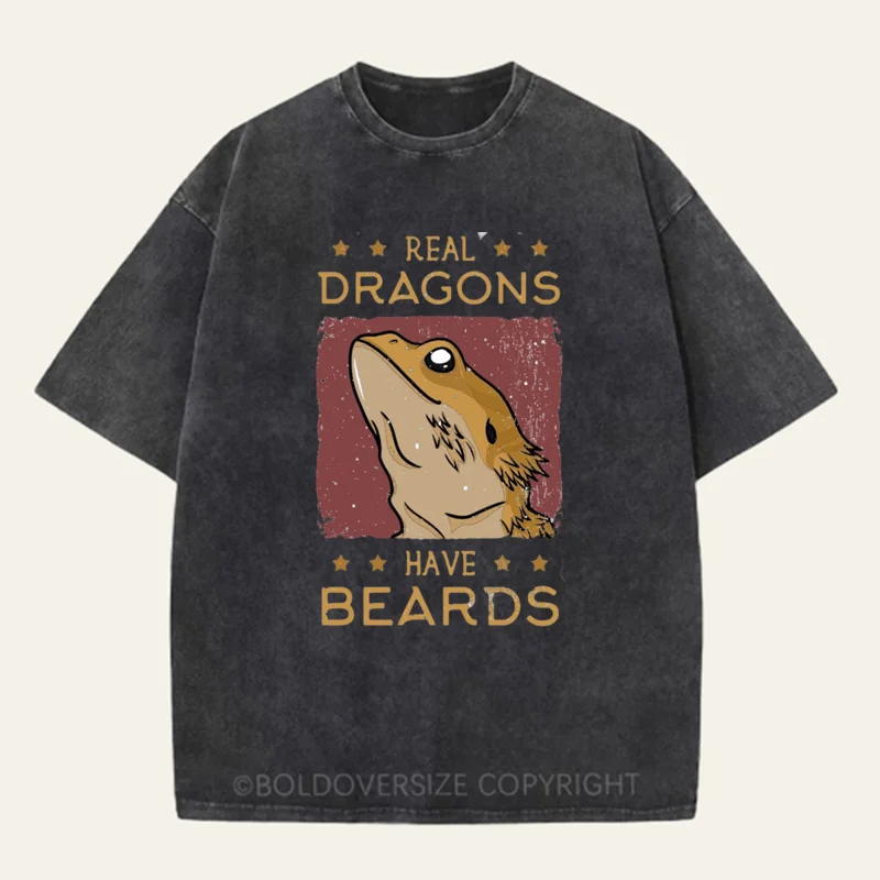 Vintage Real Dragons Have Beards Washed T-Shirt