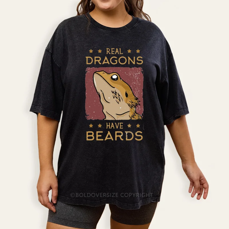 Vintage Real Dragons Have Beards Washed T-Shirt