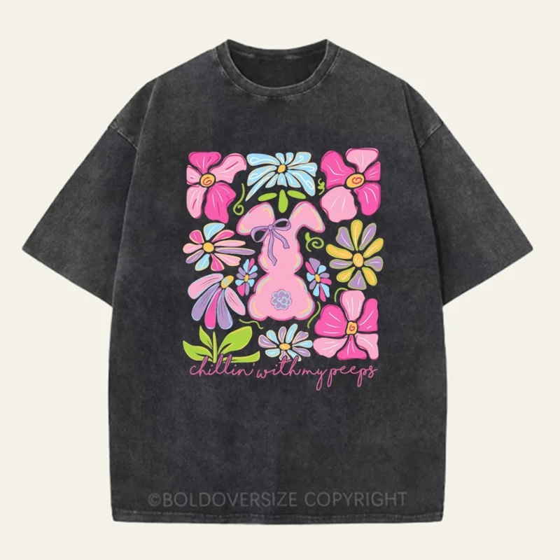 Vintage Happy Easter Bunny Washed T-Shirt