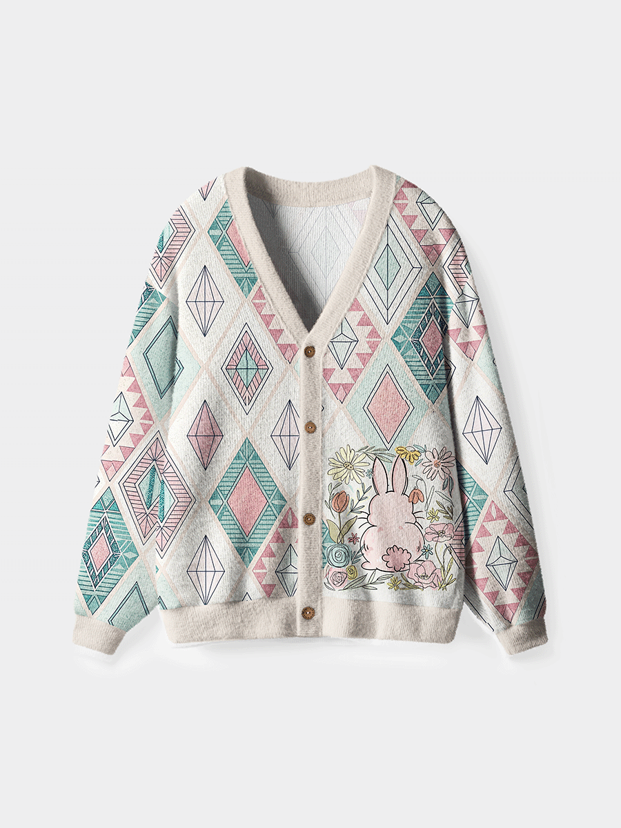 Vintage Bunny Among Flowers Cardigan Sweaters
