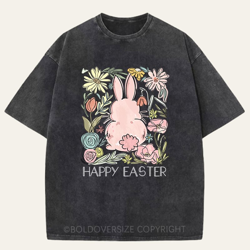 Vintage Wildflowers Easter Bunny Washed T-Shirt