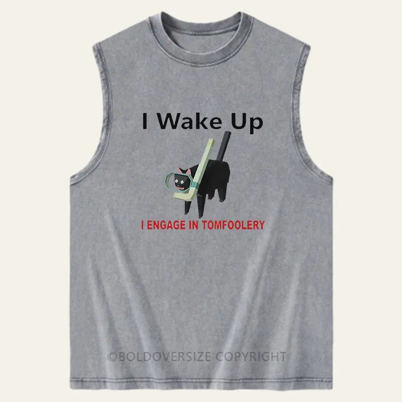 Vintage I Wake Up I Engage In Tomfoolery Washed Tank