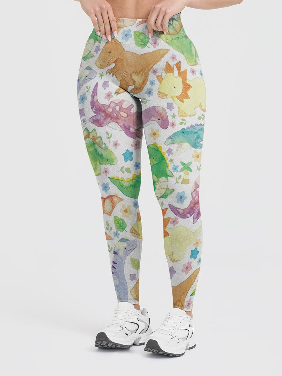 Vintage Watercolor Cartoon Dinosaur Kids Leggings