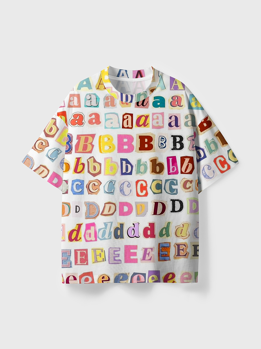Vintage Newspaper Collage Alphabet All Over Print T-Shirt