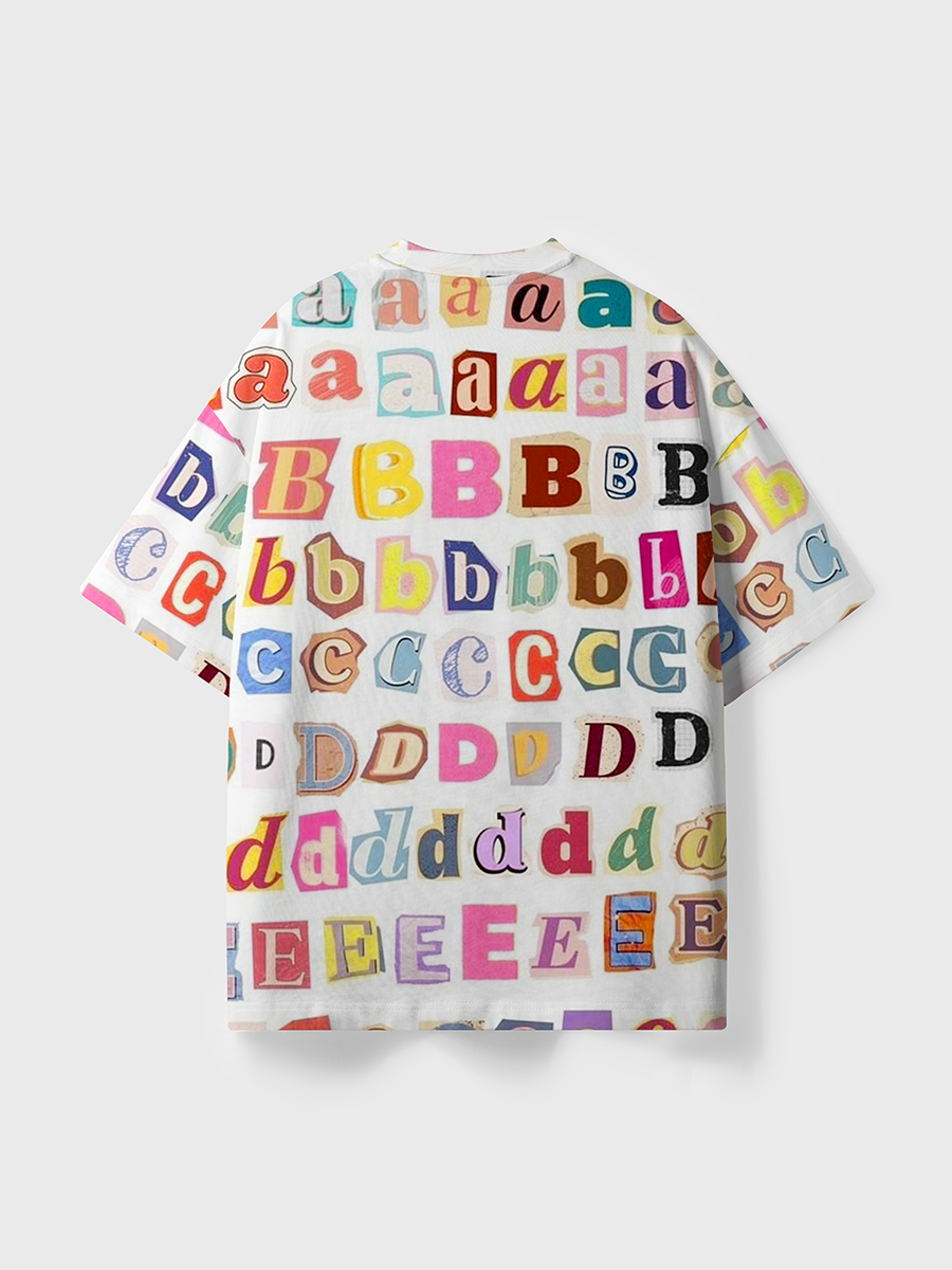 Vintage Newspaper Collage Alphabet All Over Print T-Shirt