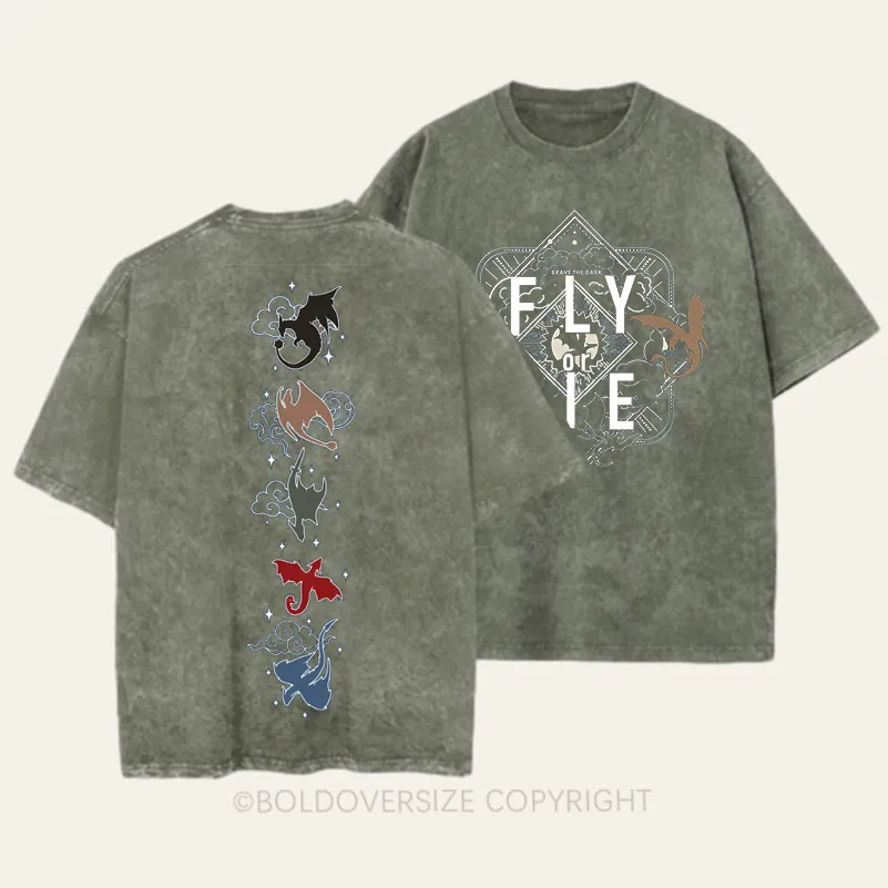 Vintage Fly Or Die 2 Side Patten Washed T-Shirt
