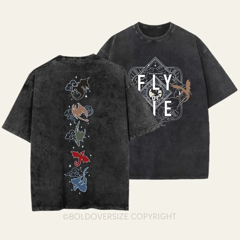 Vintage Fly Or Die 2 Side Patten Washed T-Shirt