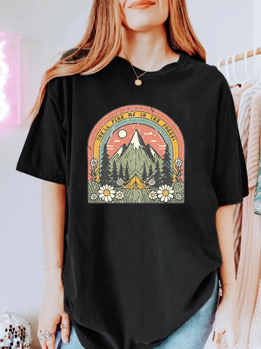 Vintage Youll Find Me In The Forest Oversize Graphic Tee