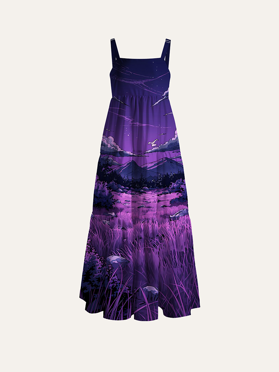 Purple Mountain Meadow Adjustable Wide Straps Maxi Dress