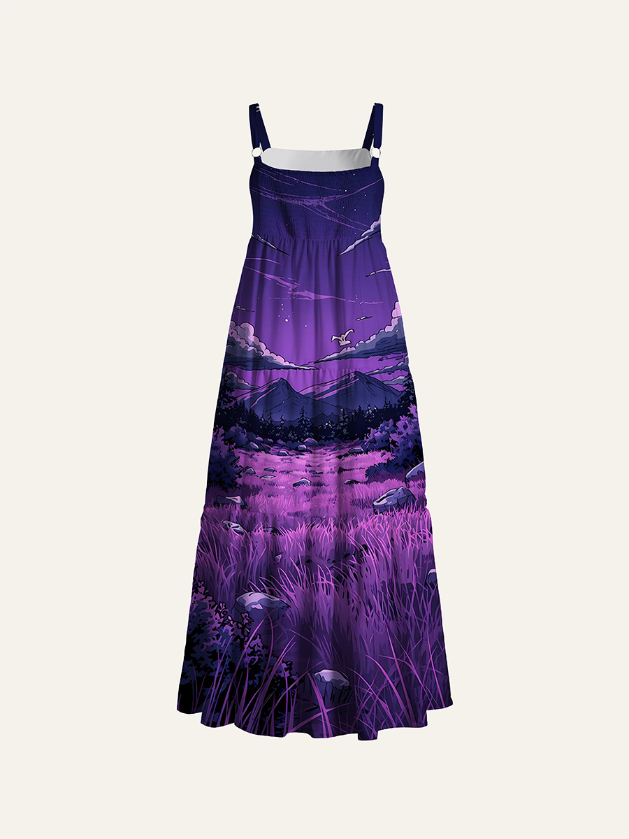 Purple Mountain Meadow Adjustable Wide Straps Maxi Dress