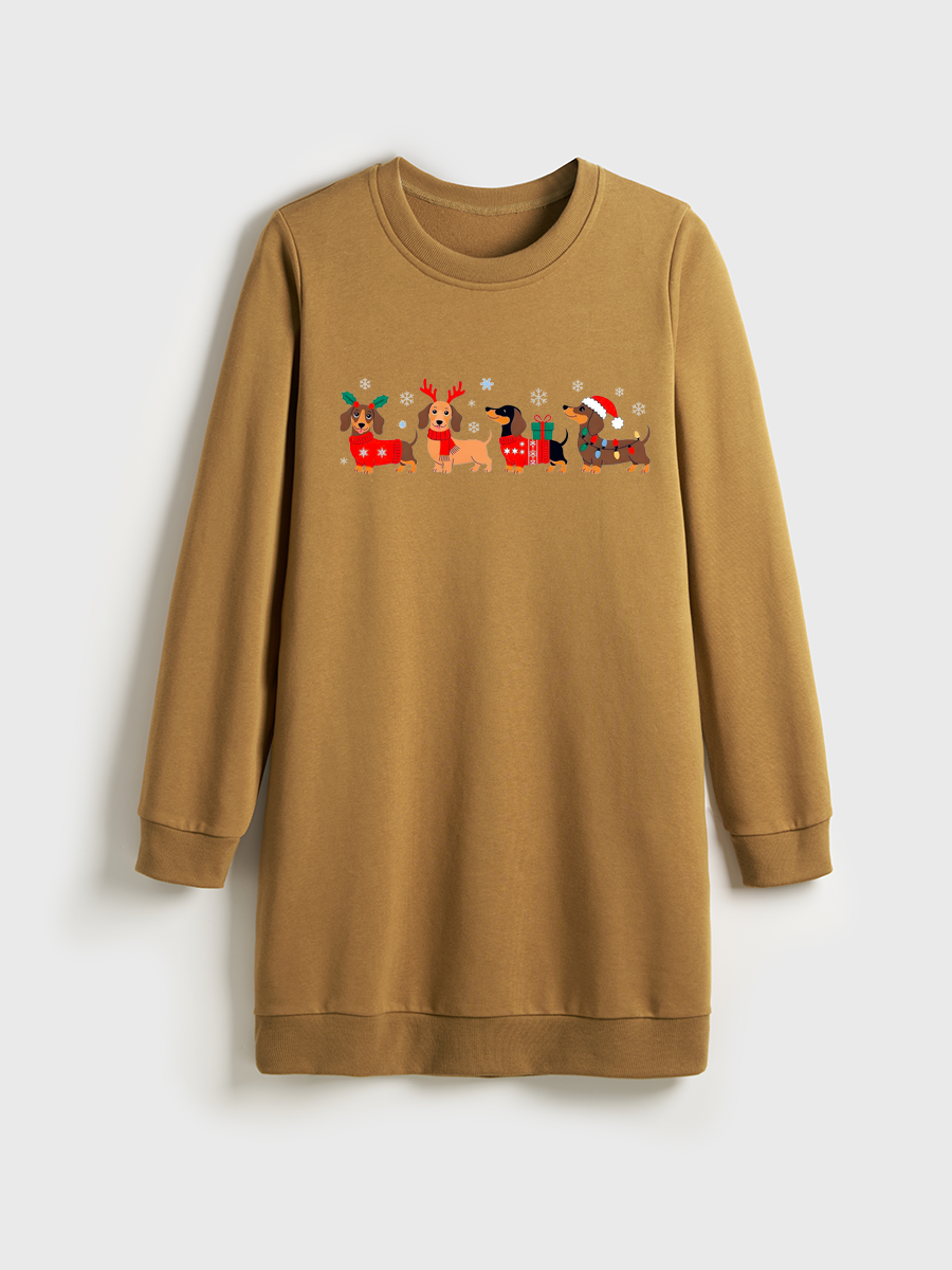 Merry Christmas Dachshund Crewneck Terry Sweatshirt Dress