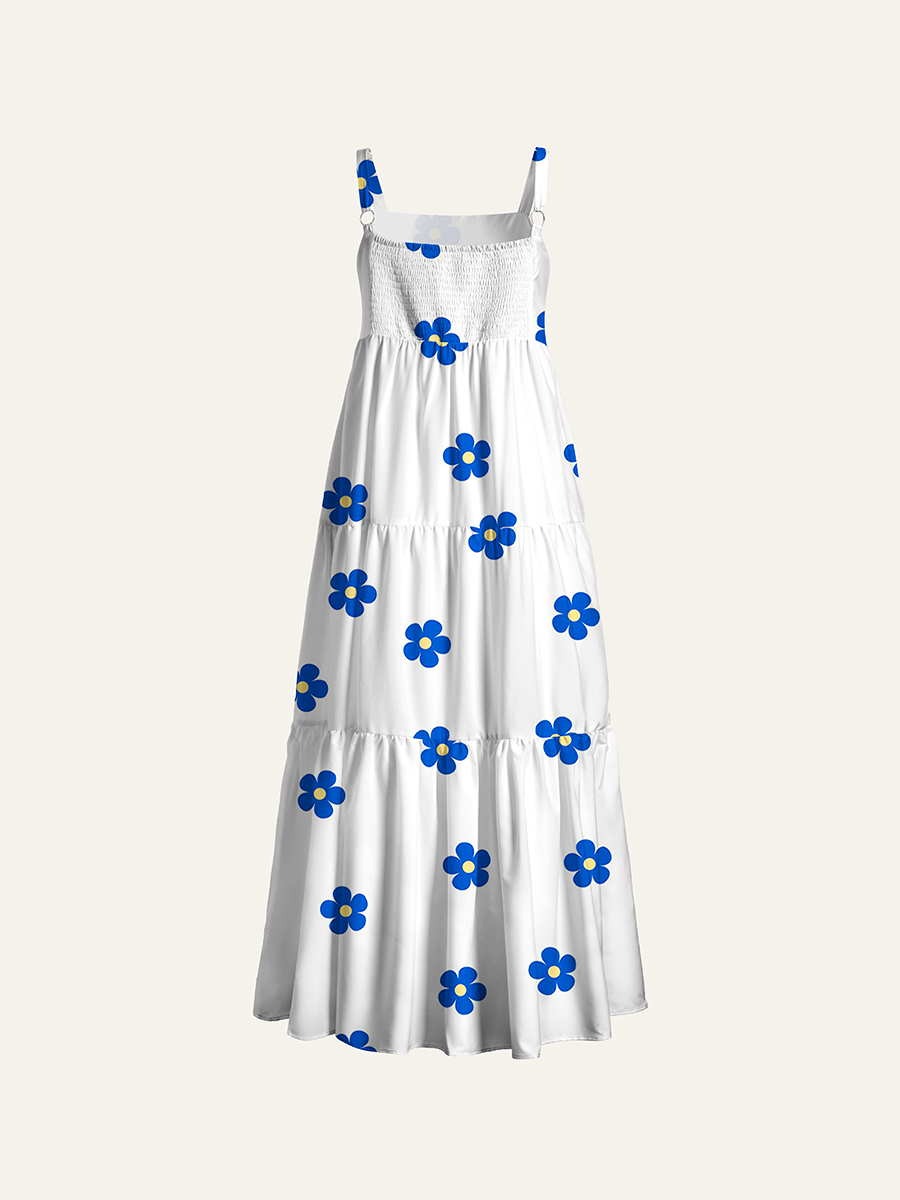 Minimal Ditsy Floral Adjustable Wide Straps Maxi Dress