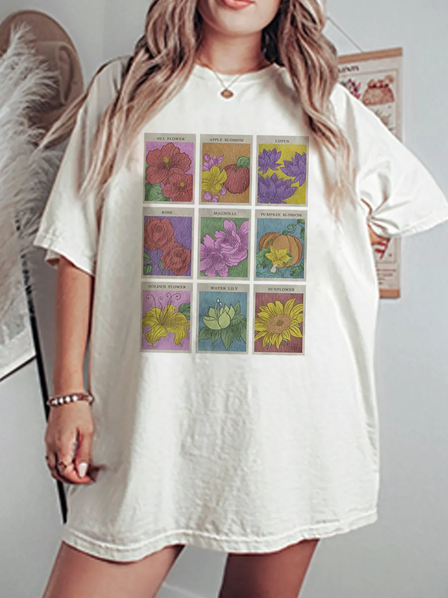 Vintage Princess Flower Seeds Oversize Graphic Tee