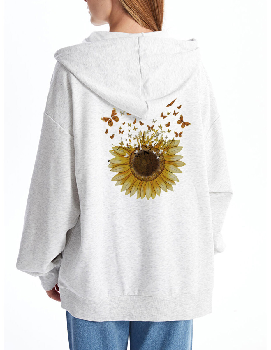 Vintage Sunflower Butterfly Oversize Graphic Tee Zip Hoodie