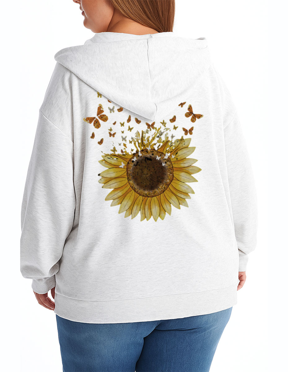 Vintage Sunflower Butterfly Zip Hoodie