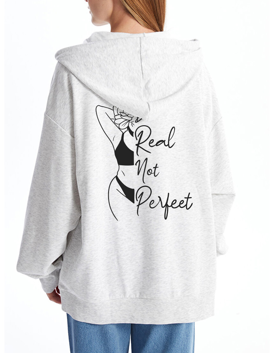 Vintage Be Real Not Perfect Oversize Graphic Tee Zip Hoodie