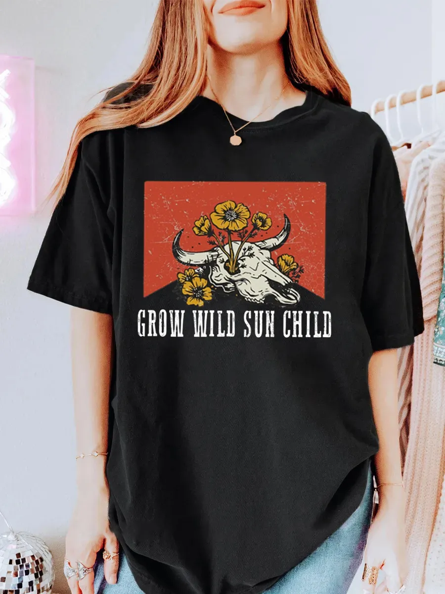 Vintage Grow Wild Sun Child Oversize Graphic Tee